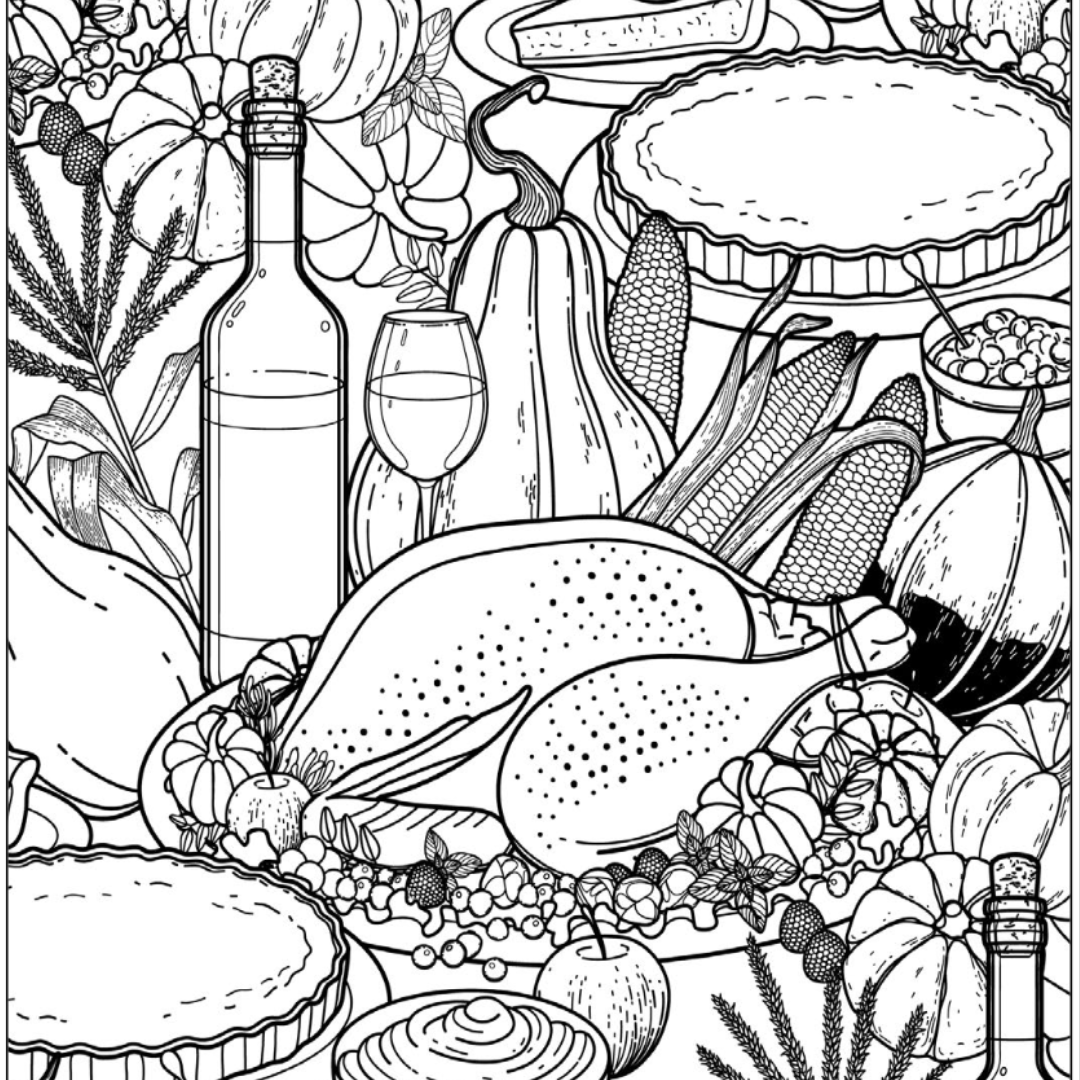 Thanksgiving Dinner Colouring Page Castle Arts thanksgiving-dinner-colouring-page-castle-arts