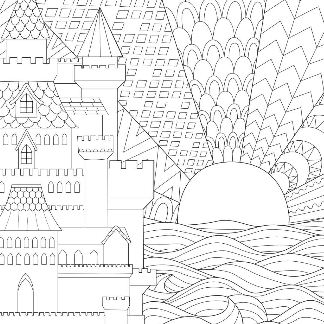 Serene Sunset Colouring Page Castle Arts serene-sunset-colouring-page-castle-arts