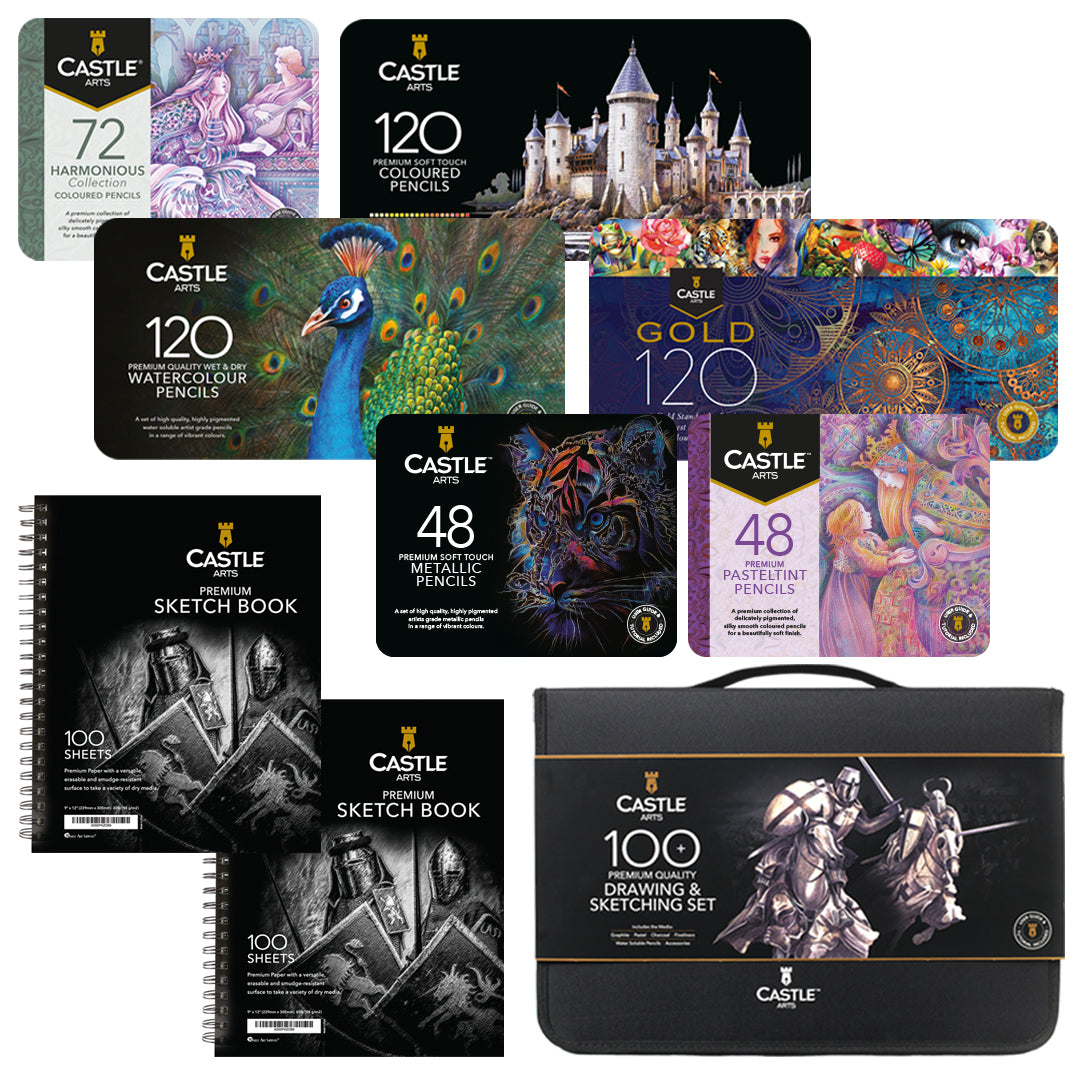 Pacchetto di latta per disegni e matite da colorare Harmonious Expert da 630 pezzi
