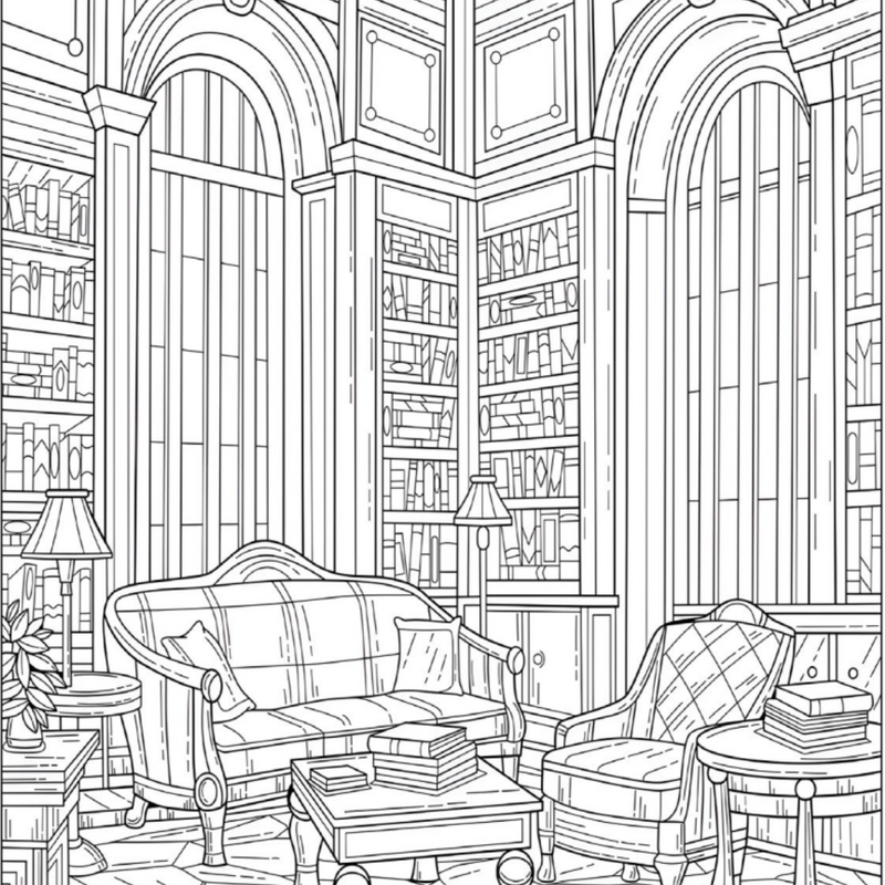 Library Colouring Page – Castle Arts