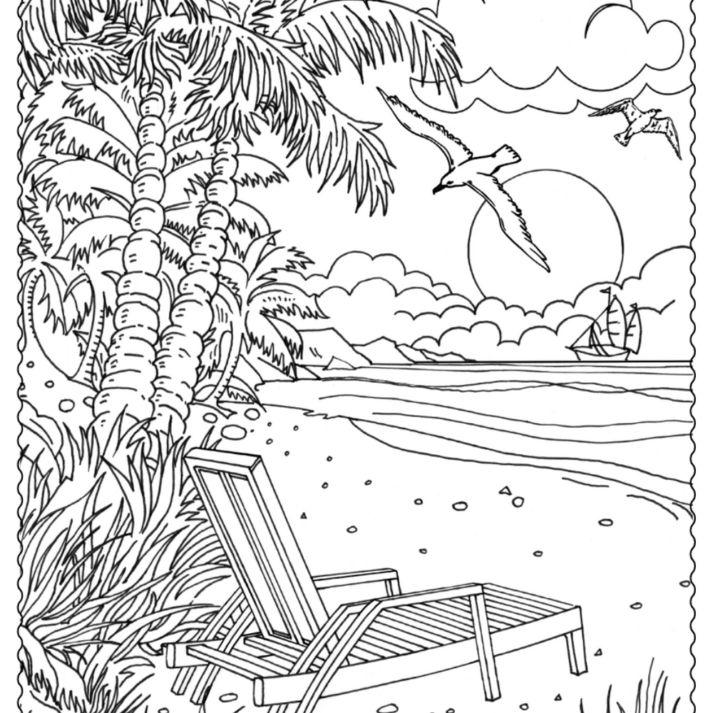 Serene Beach Colouring Page Castle Arts