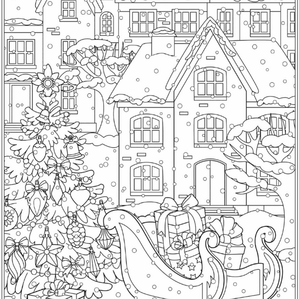 Winter Village Colouring Page Castle Arts