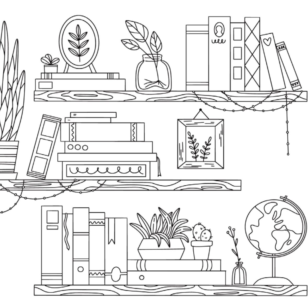 Shelves Colouring Page – Castle Arts