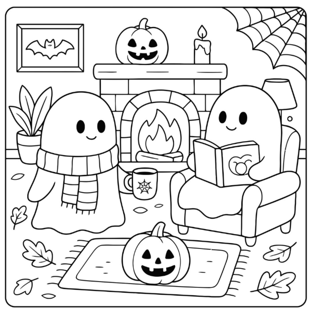 Spooky Ghosts Colouring Page – Castle Arts