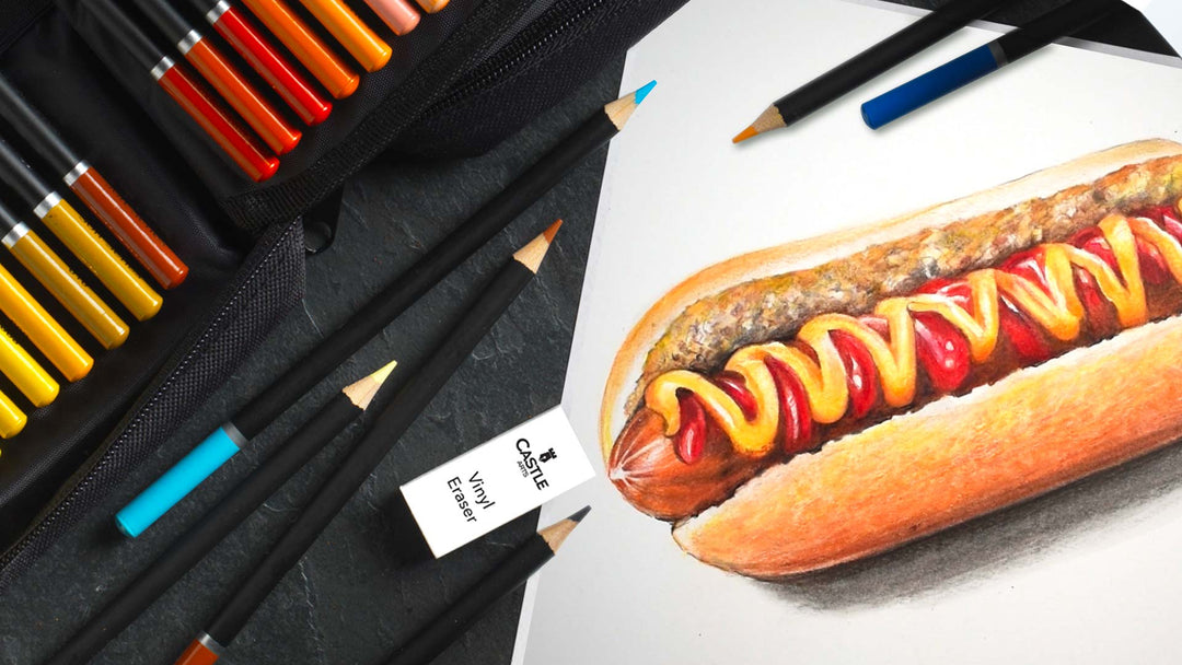 How To Draw & Colour A Hot Dog Using Colour Pencils