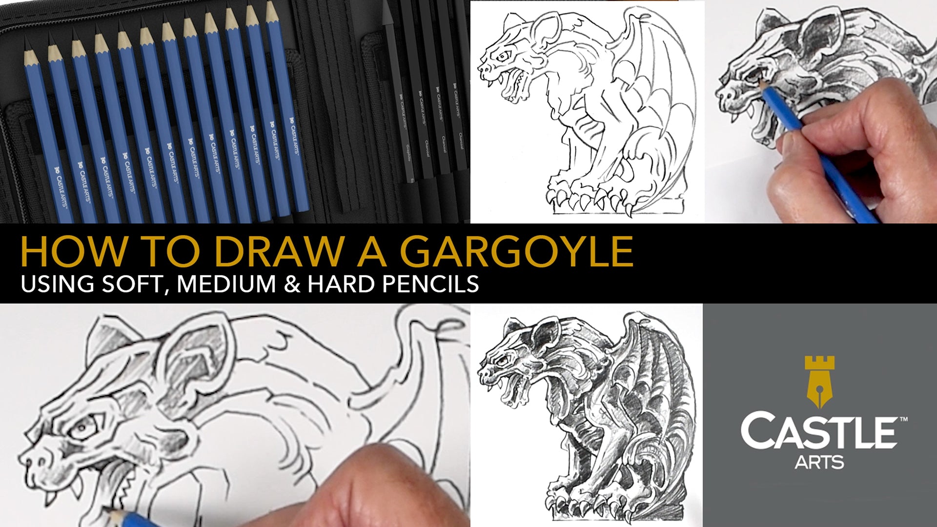 How To Draw A Gargoyle Using Hard, Medium & Soft Graphite Pencils