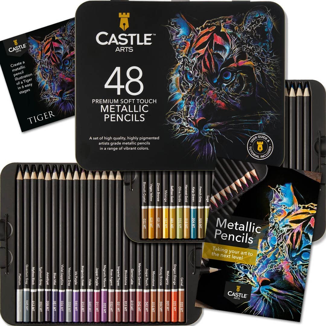 96 Piece Metallic & Pasteltint Coloured Pencils Tin Bundle