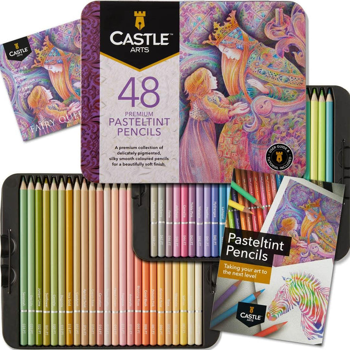 96 Piece Metallic & Pasteltint Coloured Pencils Tin Bundle