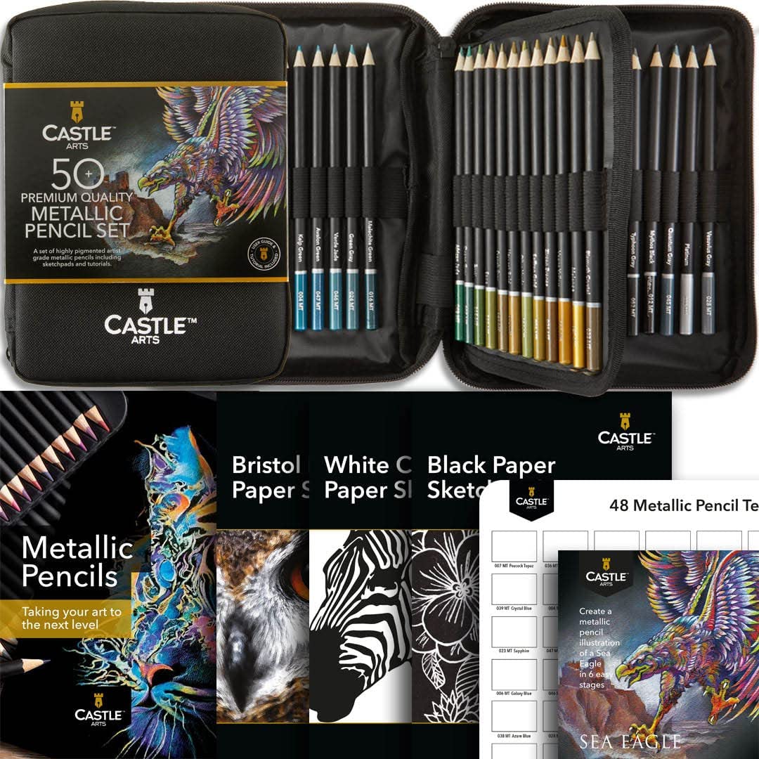 170 Piece Coloured & Metallic Pencils in Zip Cases Artist Bundle