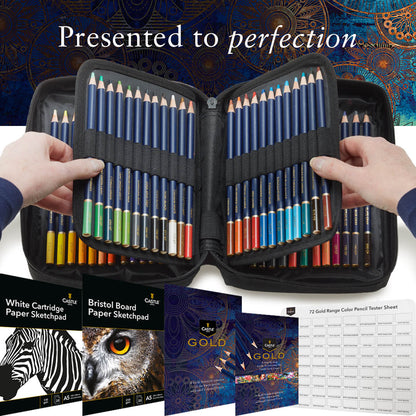 72 Piece Castle Gold Coloured Pencil Set in Zip Up Case