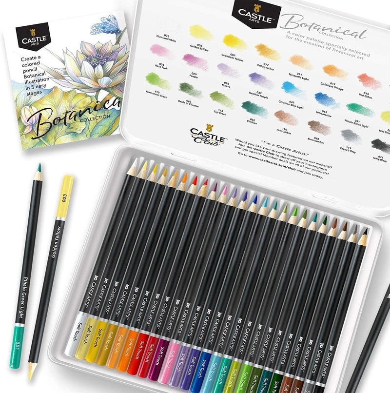 24 Piece Botanical Coloured Pencils Set & 2 Sketchbooks Artist Bundle