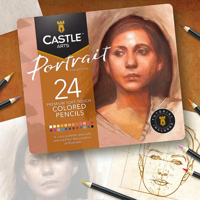 24 Piece Portrait Coloured Pencils Set & 2 Sketchbooks Artist Bundle