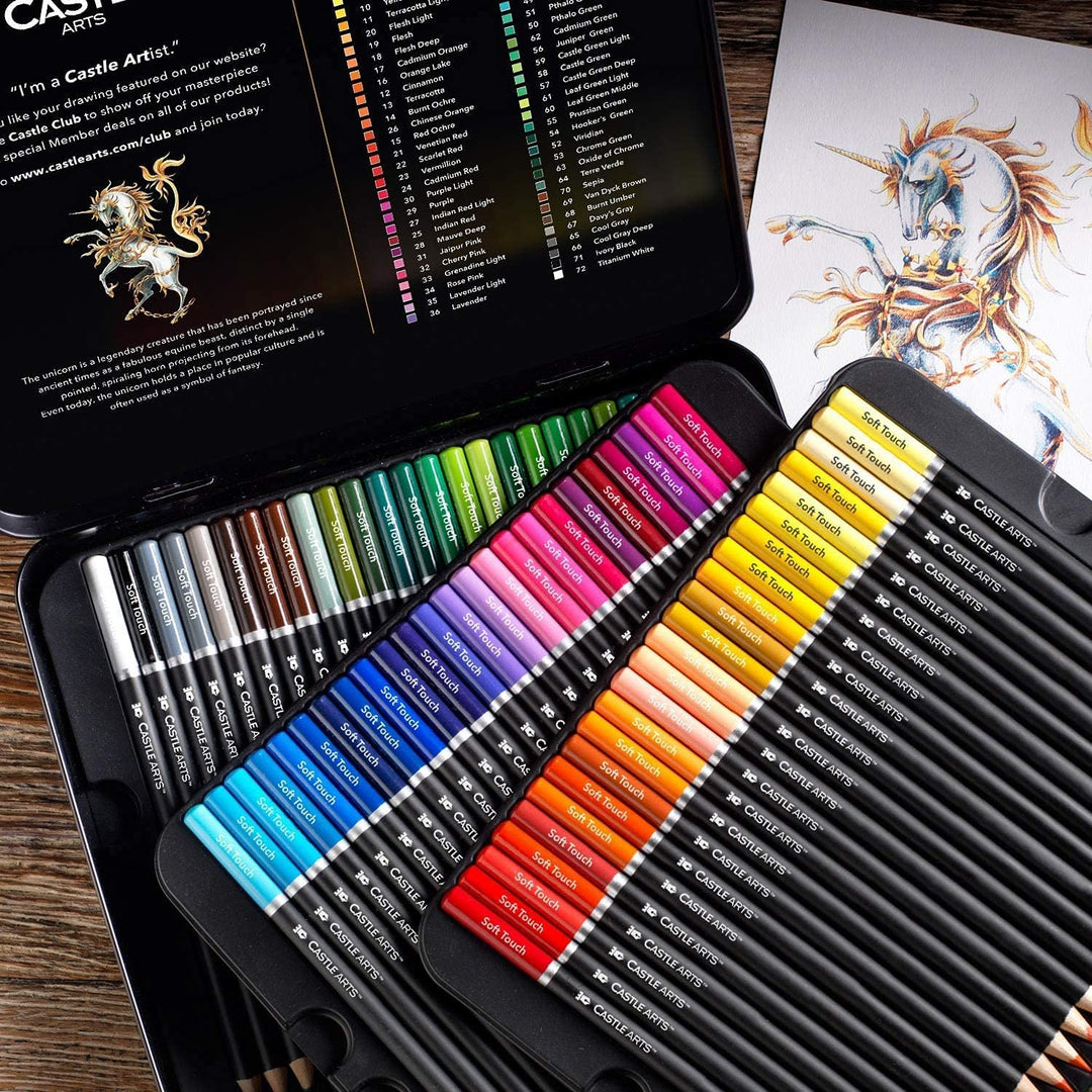 72 Piece Coloured Pencil Tin Set & 2 Sketchbooks Artist Bundle