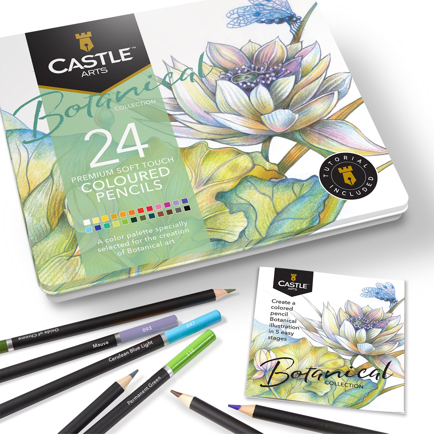 Set di matite colorate botaniche da 24 pezzi in espositore di latta