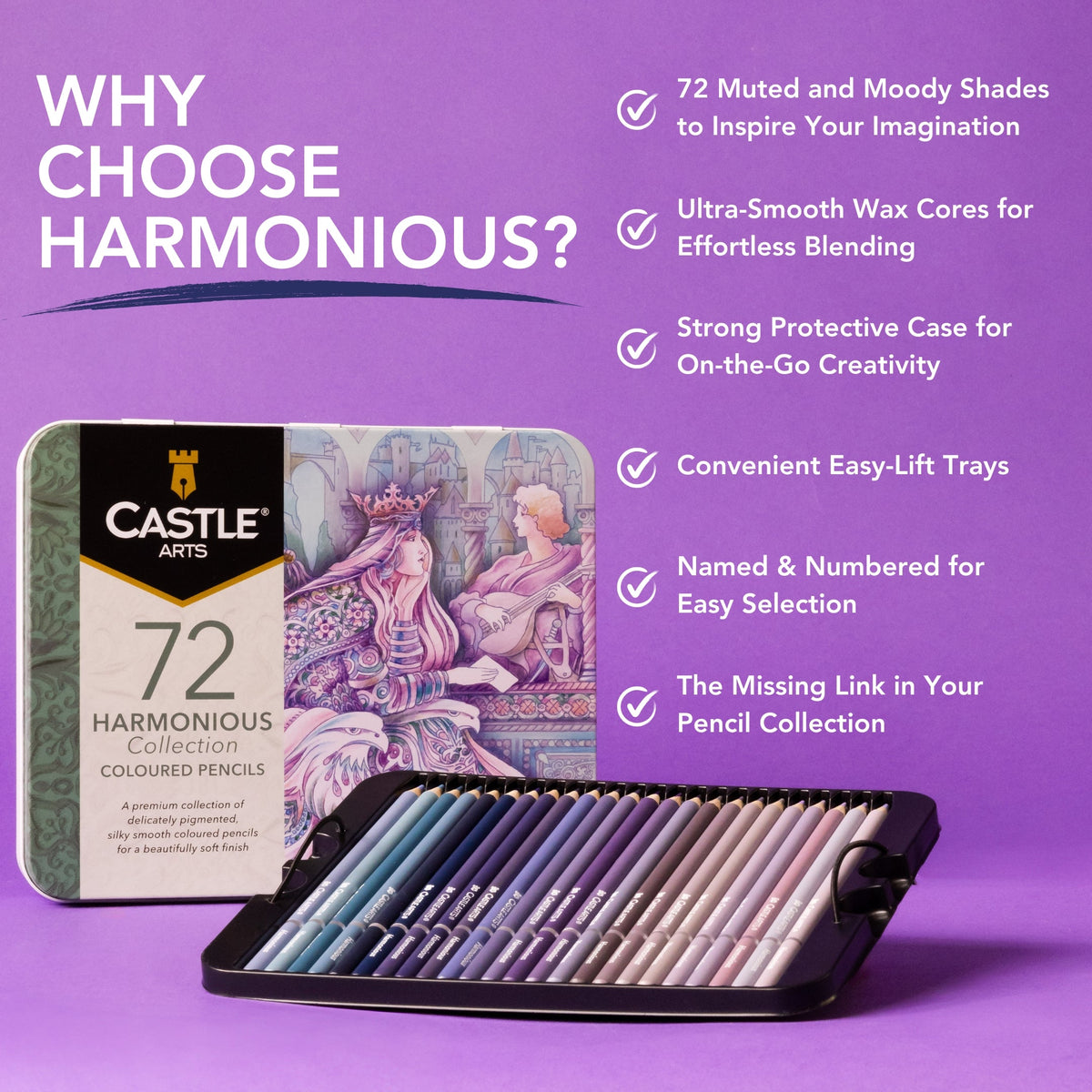 72 Piece Harmonious Coloured Pencil Set Tin – Castle Arts