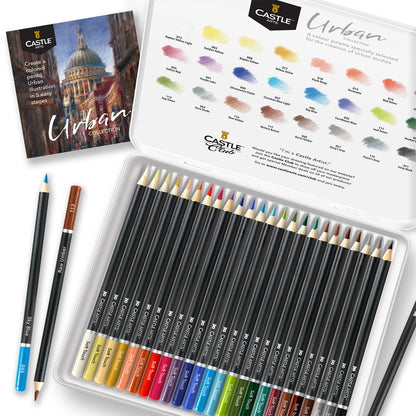 24 Pièces Crayons De Couleur Urban Dans Un Étui À Étain D'affichage