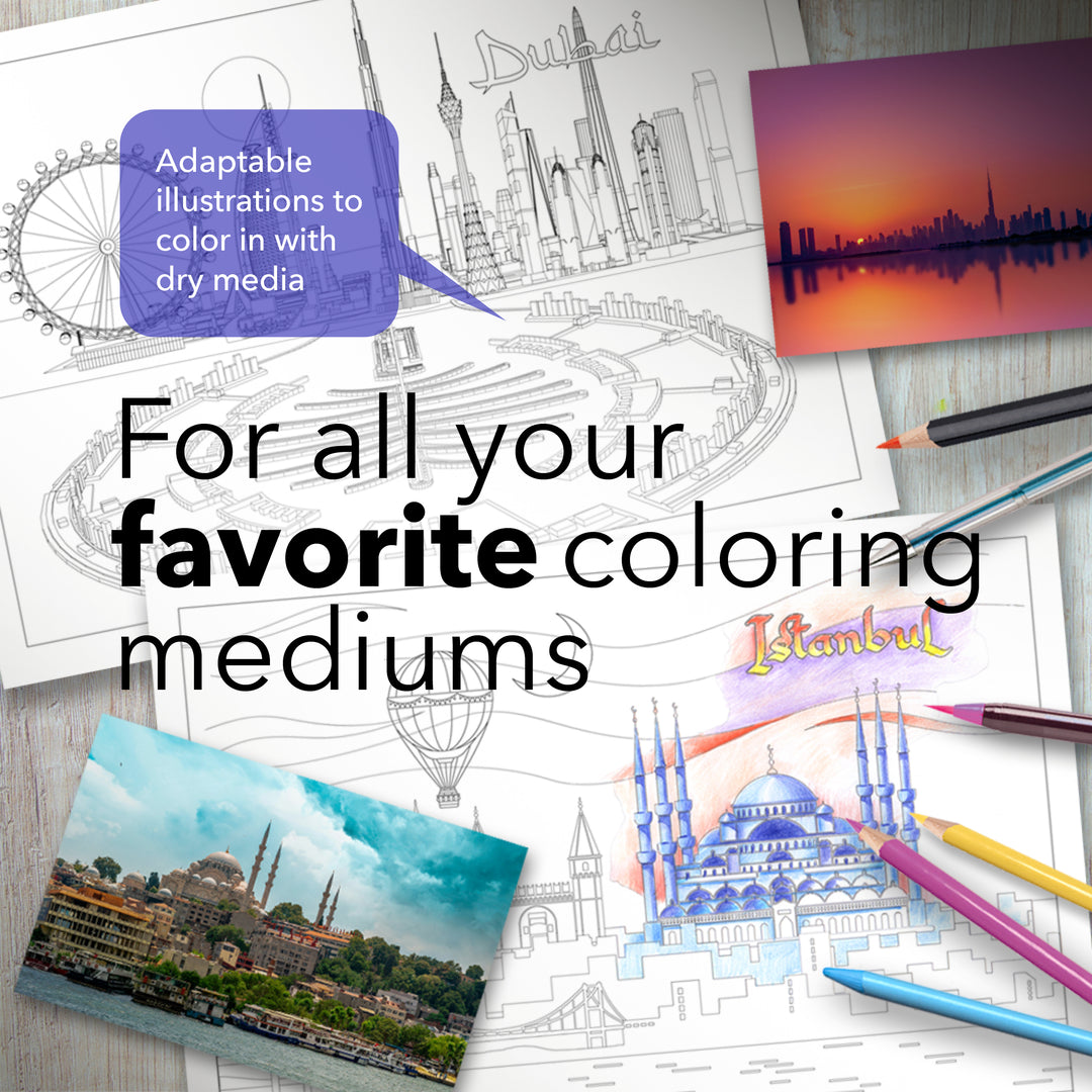 Printable Scenic Cityscapes Colouring Book [Digital Download]