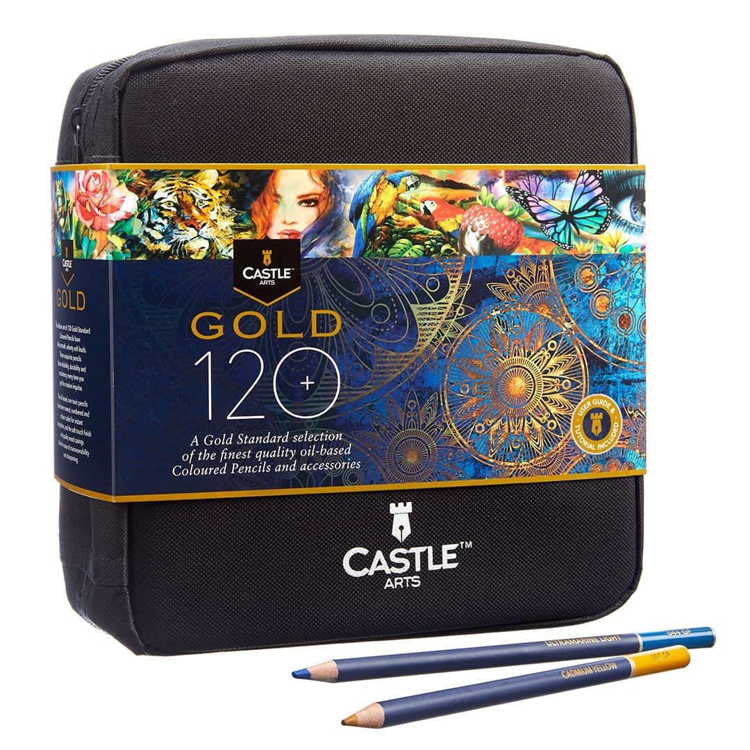 120 Piece Castle Gold Coloured Pencil Set in Zip Up Case