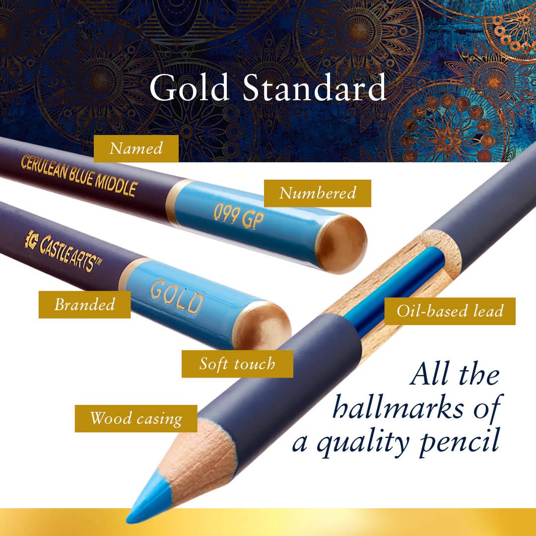 120 Piece Castle Gold Coloured Pencil Set in Display Tin