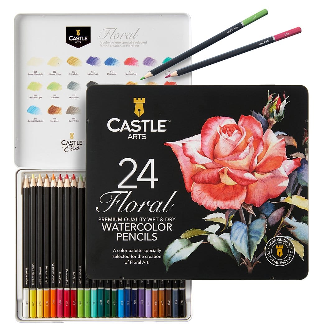 24 Piece Floral Botanical Watercolour Pencil Set in Display Tin