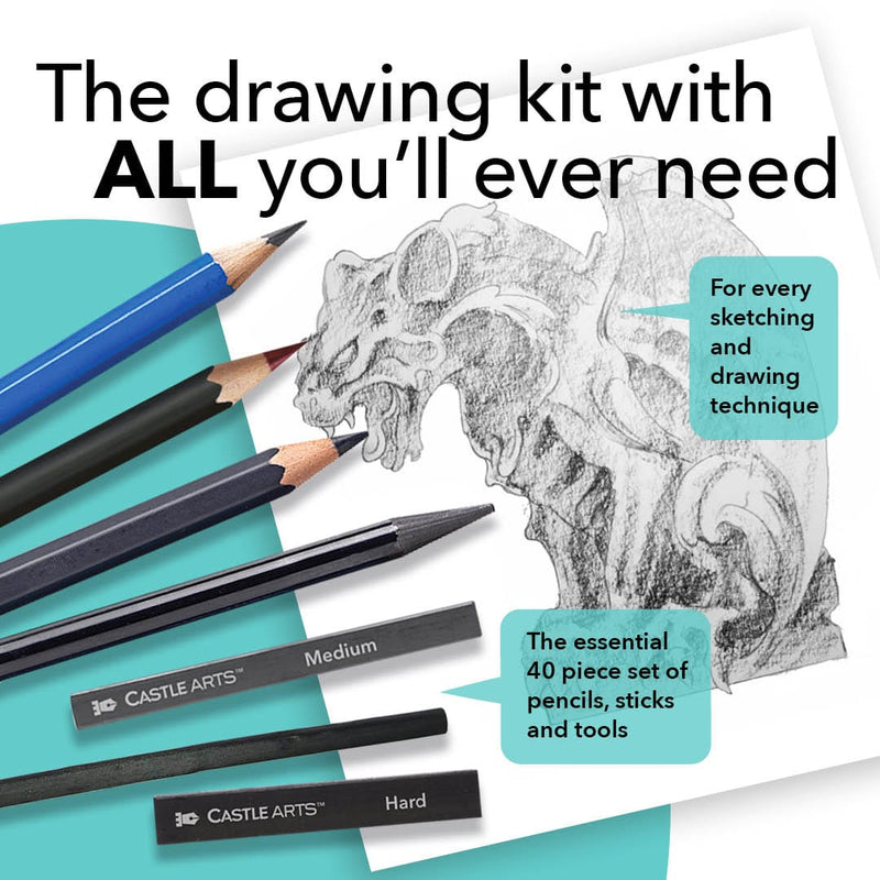 40 Piece Drawing and Sketching Graphite Pencil Art Set in Zip Up Case