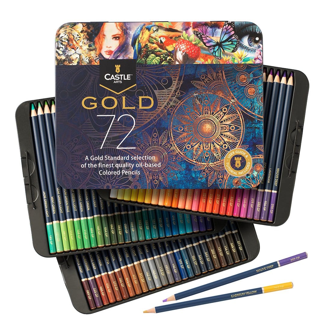 72 Piece Castle Gold Coloured Pencil Set in Display Tin