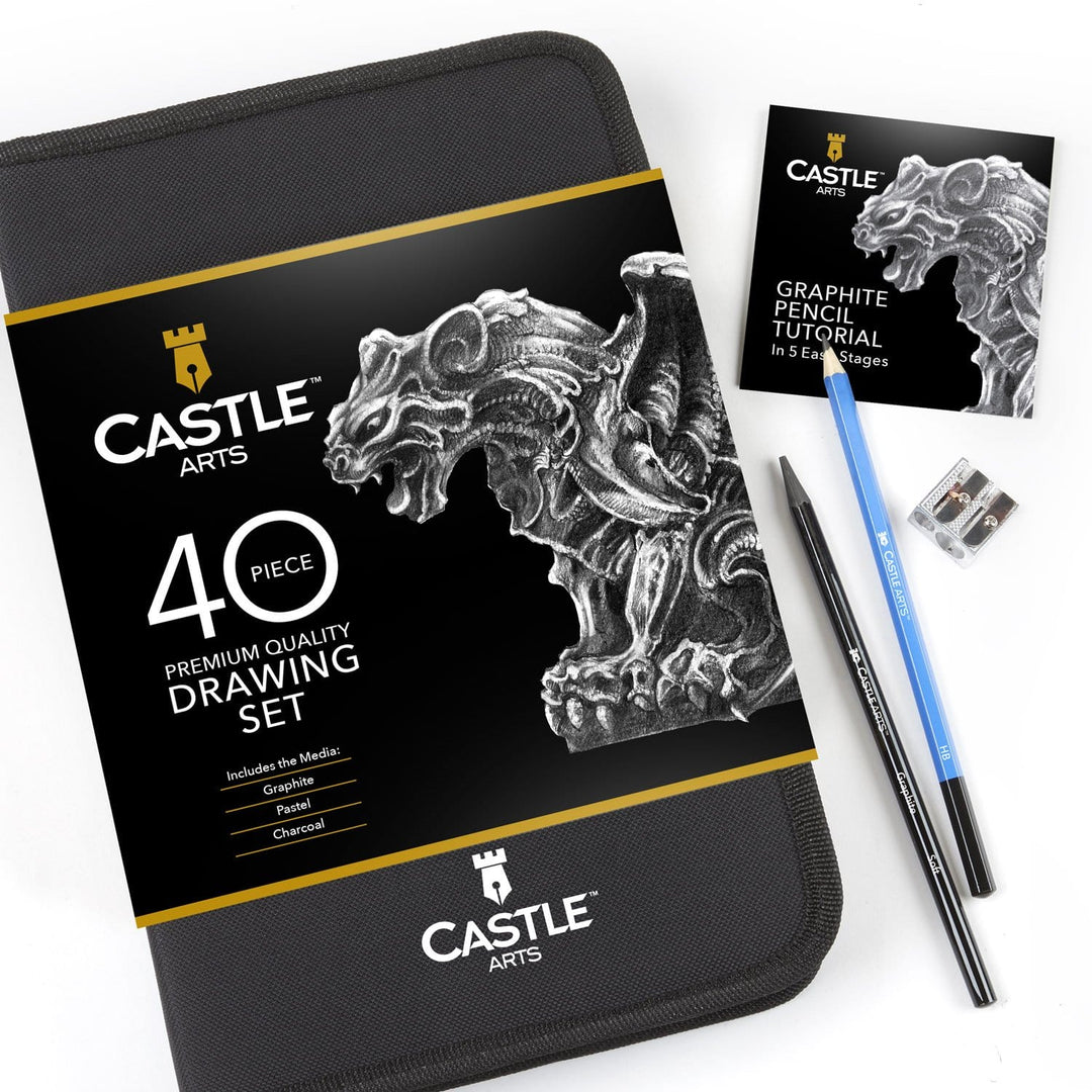 60 Piece Drawing & Sketching Set Quality Graphite Charcoal 
